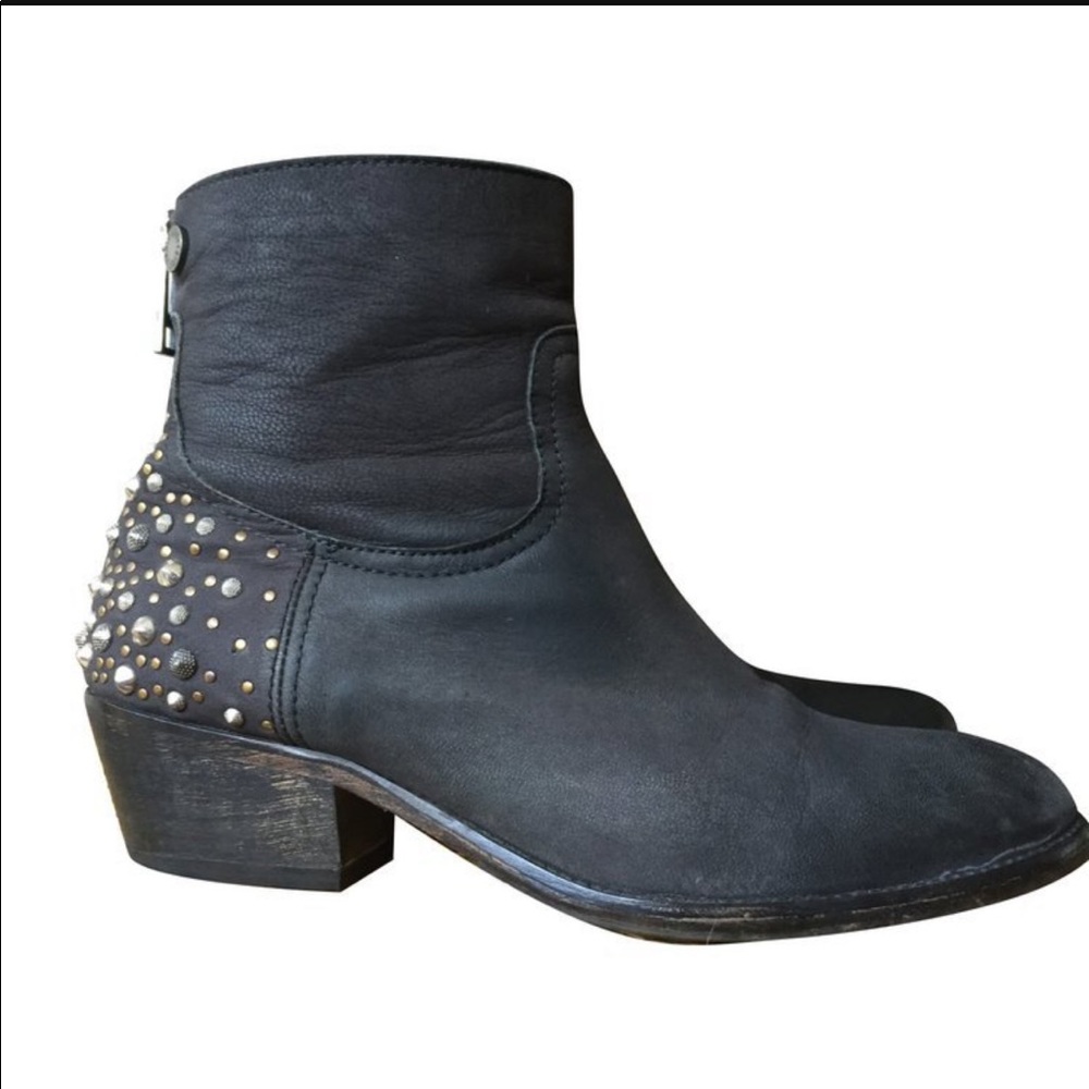 Zadig & Voltaire black leather studded ankle boots size 37